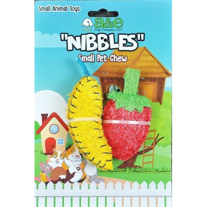 AE Cage Company Nibbles Strawberry and Banana Loofah Chew Toys